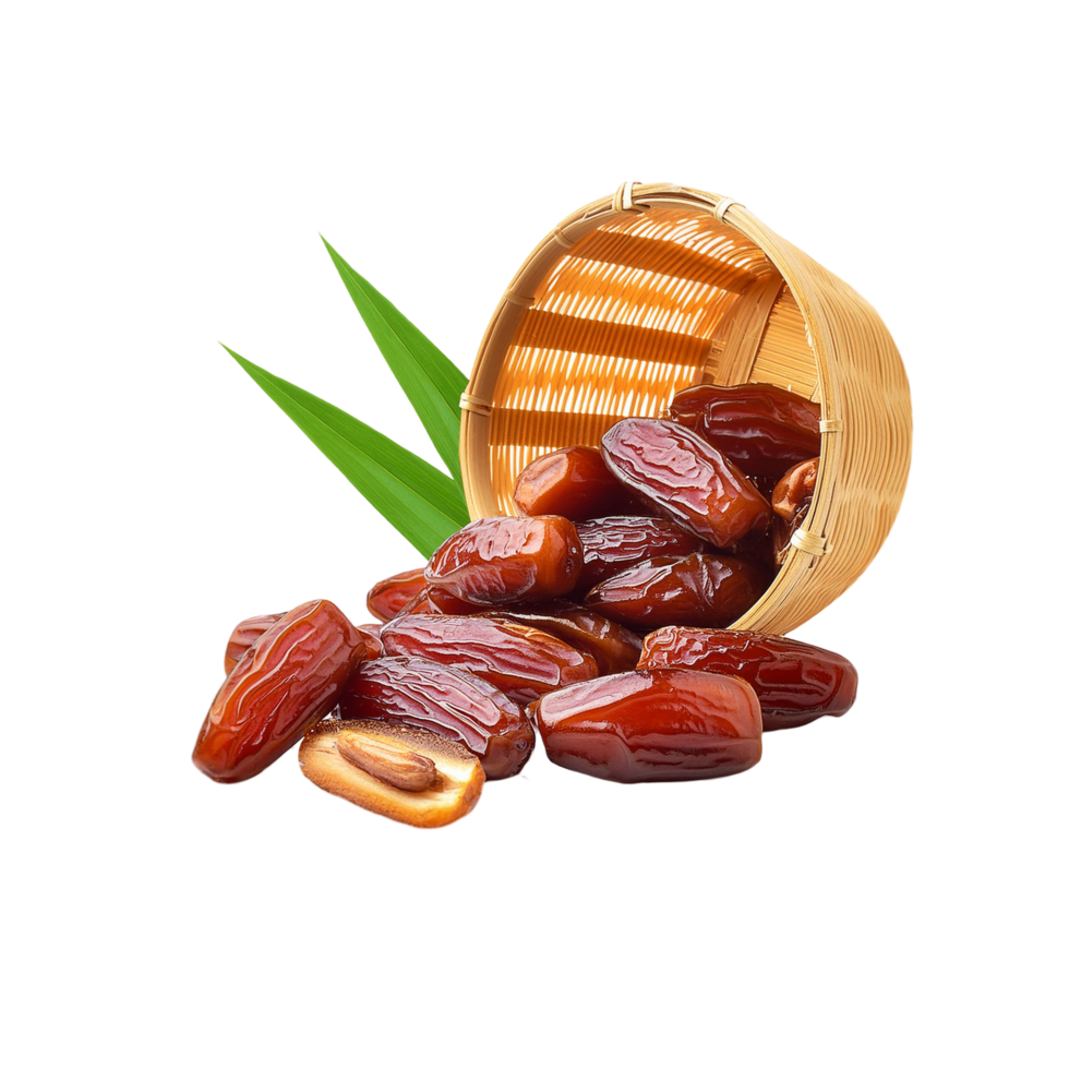 Fresh dates fruit fallen basket on transparent background png
