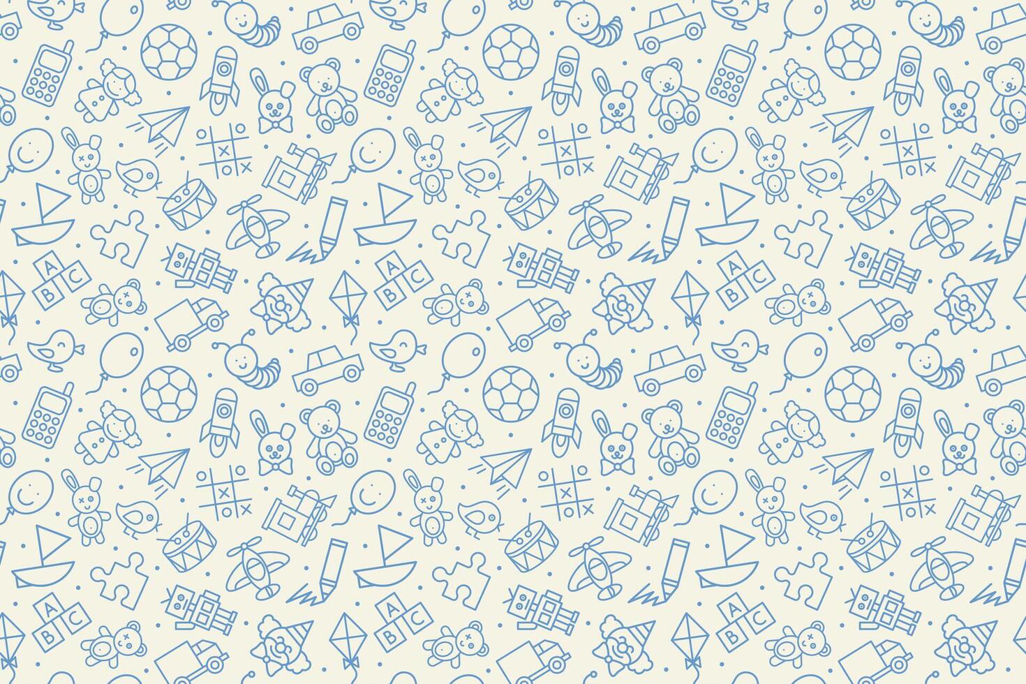 Seamless pattern of kids toys. Baby background, illustration. vector