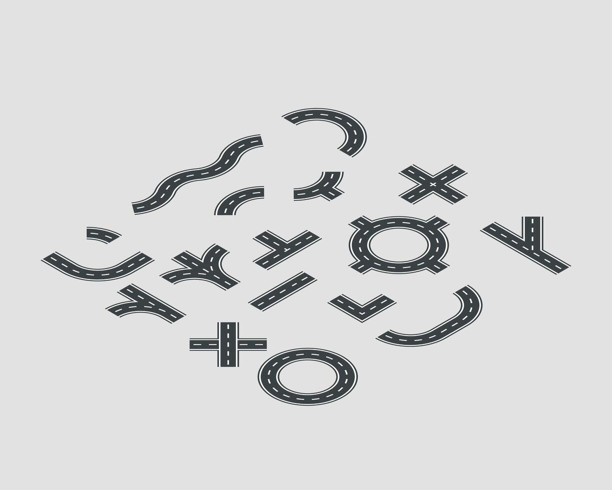 Isometric set street and road template isolated on background. vector