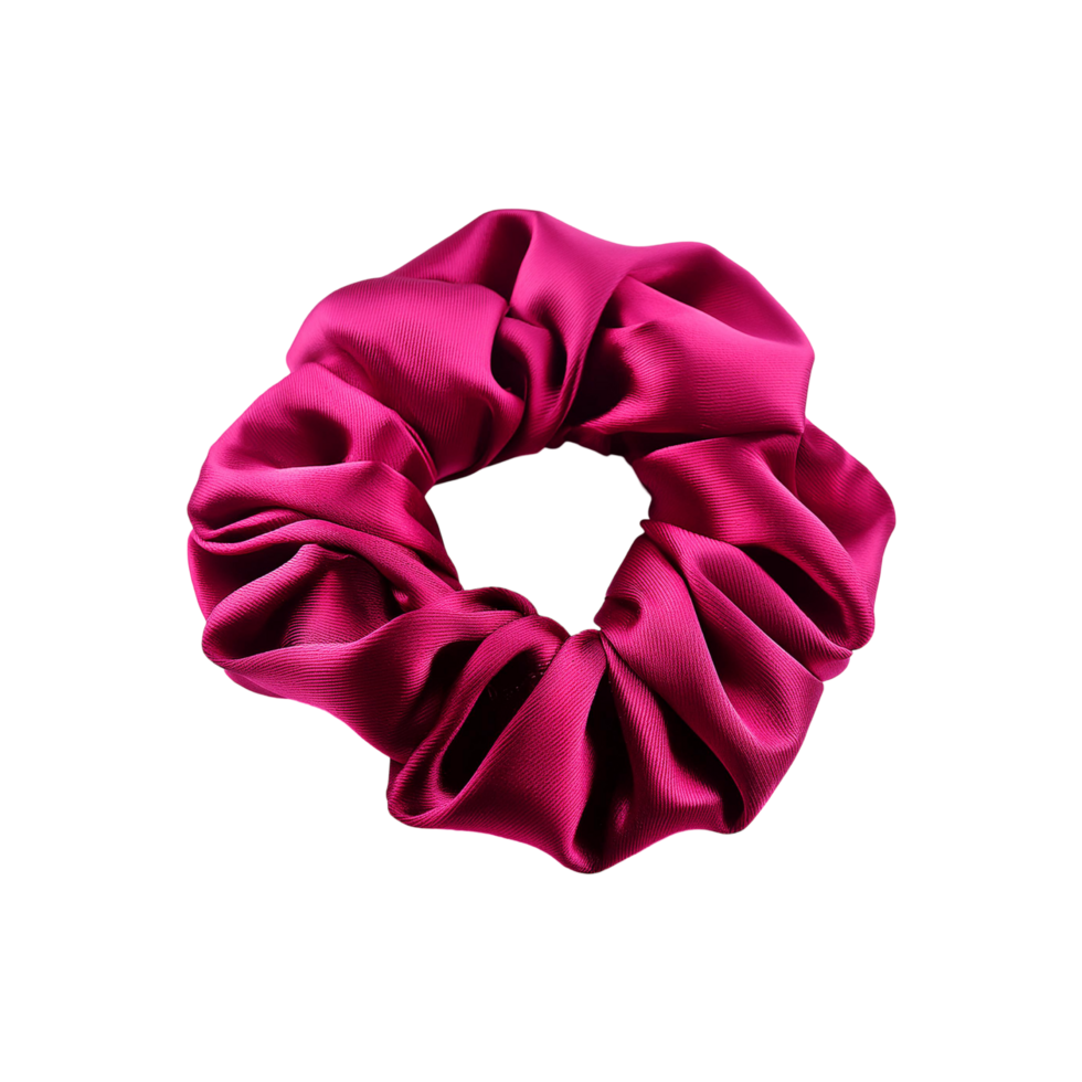 Beautiful deep pink silk hair scrunchie on transparent background png
