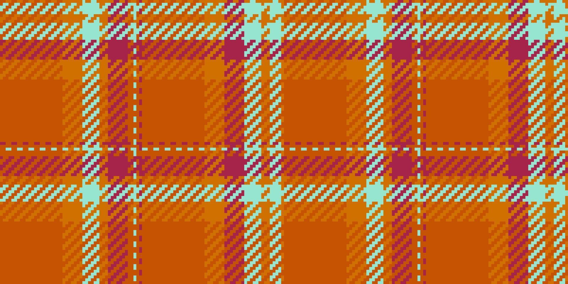 Salmon tartan check, hispanic seamless background pattern. Honey texture textile plaid fabric in orange and teal colors. vector