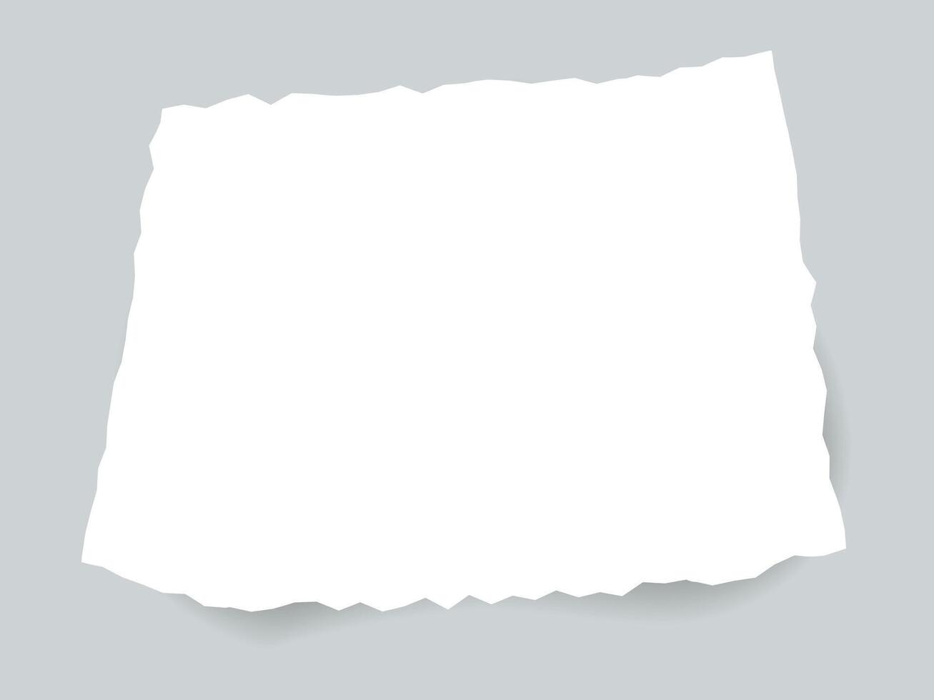 Torn edge paper illustration. Piece ripped blank with shadow. Rip white note vector