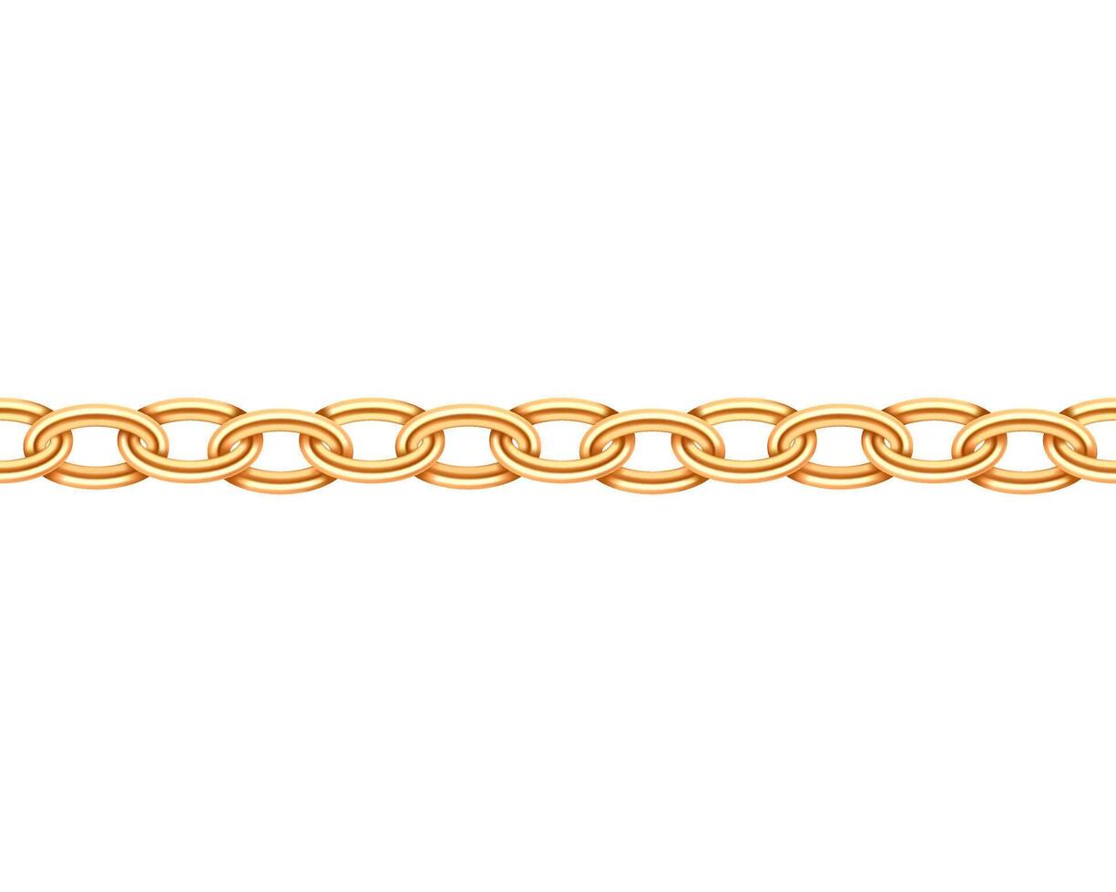 Golden chain seamless texture. Realistic gold chains link isolated on white background. Jewelry chainlet three dimensional design element. vector