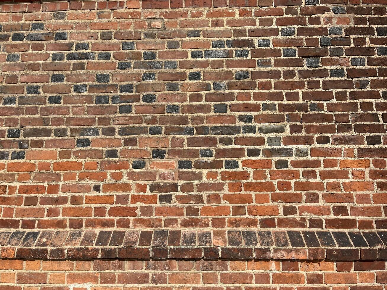 Brick wall with red and dark bricks arranged in a traditional pattern for creative projects, such as interior design, website backgrounds, graphic design. Rustic and aesthetic wall. photo