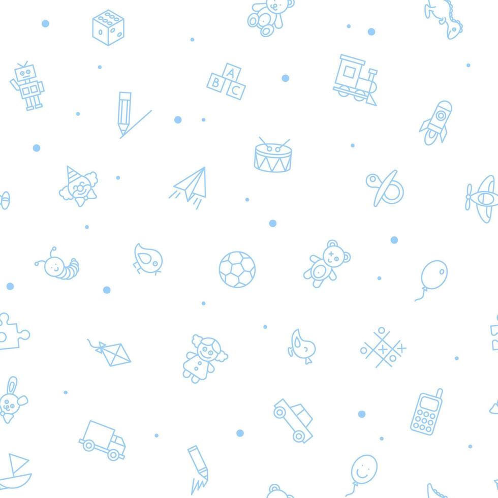 Seamless pattern of kids toys. Baby background, illustration. vector