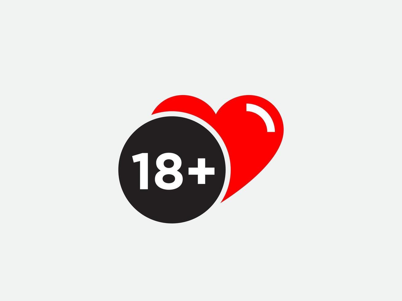18 plus heart icon. Adults content only symbol. Illustration. vector