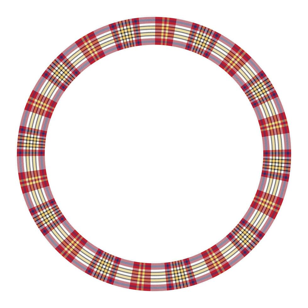 Round frame vintage pattern design template. Circle border designs plaid fabric texture. Scottish tartan background for collage art, gif card, handmade crafts. vector