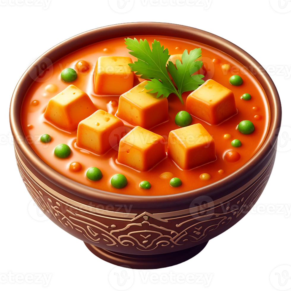 Indian Paneer Butter Masala Curry. 3D Indian Curry. Authentic 3D Realistic Food Icon. Rich and Creamy Tomato-Based Curry with Soft Paneer. Indian Street Food Menu 3D Icon. Indian Food Menu. png