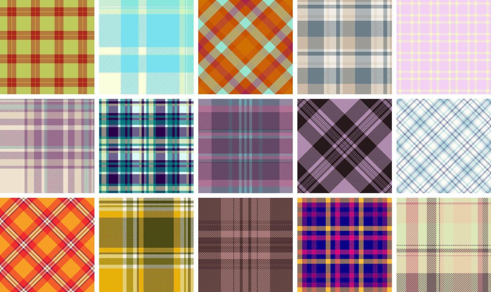 A collection of trendy plaid patterns with geometric checks, perfect for textile, fabric, wallpaper, or clothing designs. vector