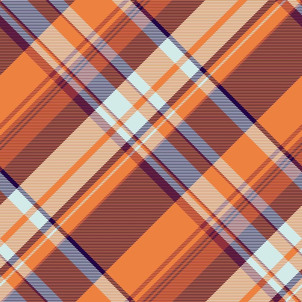 Self tartan background texture, 50s pattern seamless plaid. National fabric check textile in orange and dark colors. vector