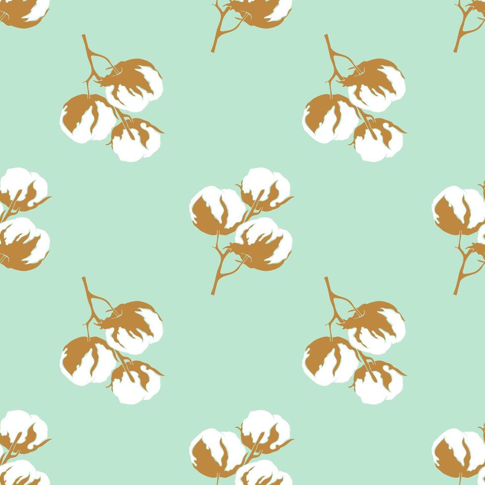 Cotton flowers boxes on mint background, pattern for wallpaper, packaging, surface texture, textile. vector