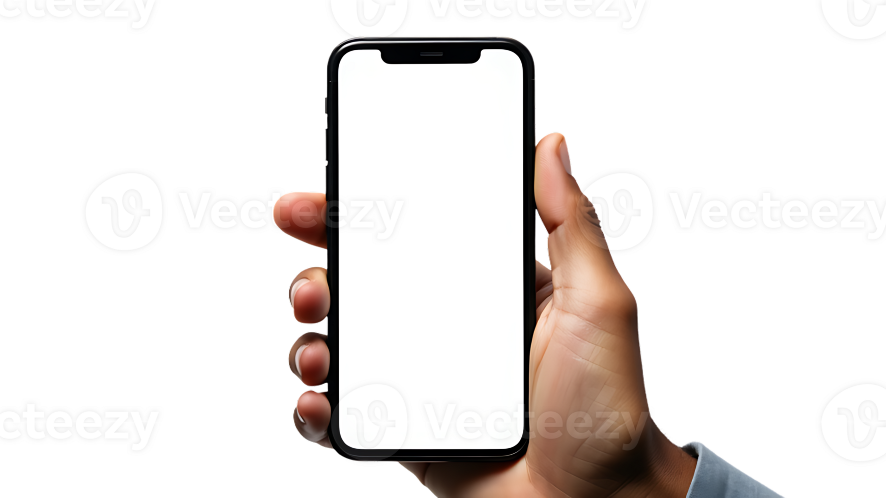 Isolated hands grasping a smartphone, featuring a clean cut-out design. png