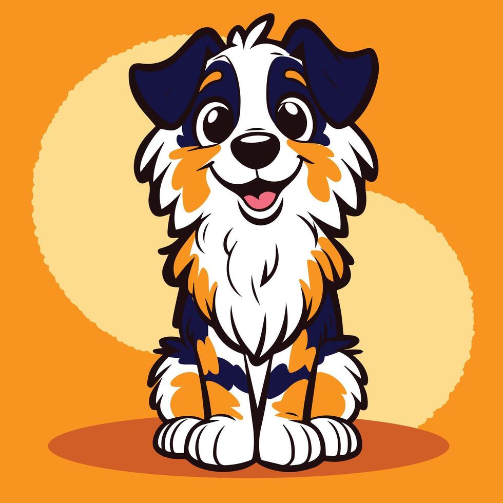 Australian Shepherd Dog breed cartoon character yellow background vector