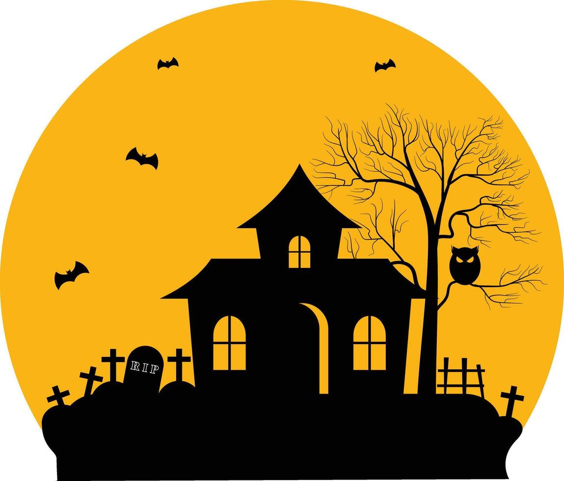 Scary Haunted House Silhouette Under Moonlight vector
