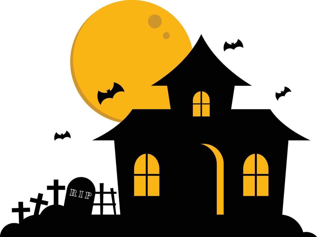 Black Haunted House And Scary Graveyard Under Moonlight vector