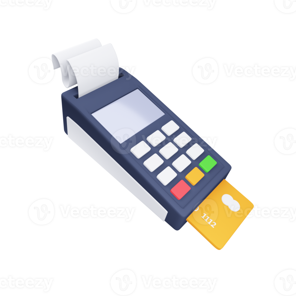 Contactless payment terminal 3d icon. Payment with card and receipt issuance png