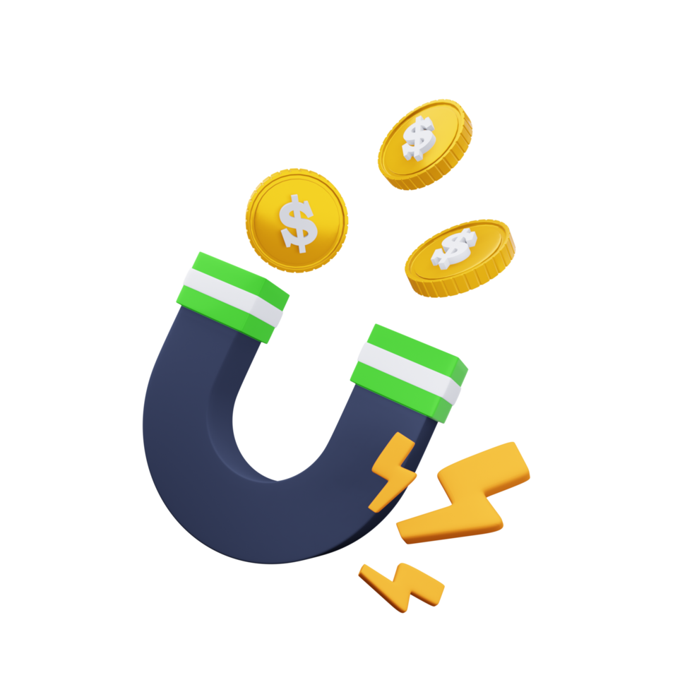 Money Attraction Icon 3d. Magnet attracts coins png