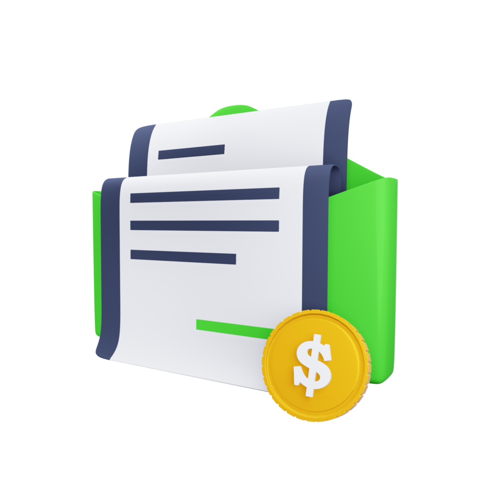 Financial mail 3d icon. Envelope with a check for payment and a coin png