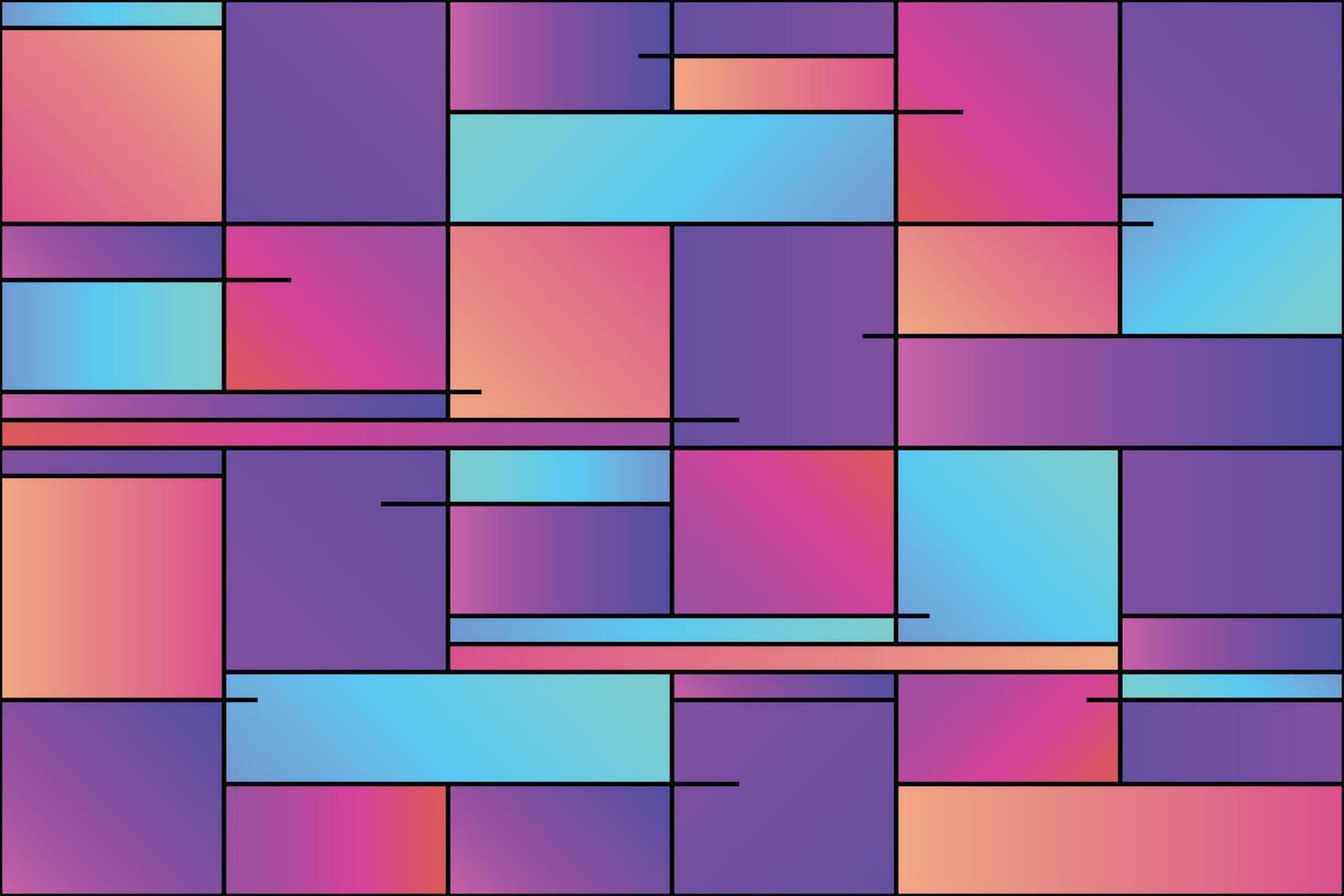 Mondrian gradient seamless pattern. Vivid gradient geometric pattern inspired by Mondrian, featuring a seamless design with squares and rectangles vector