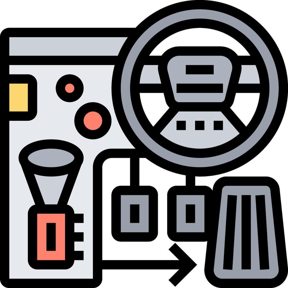 A car with a steering wheel and a dashboard vector
