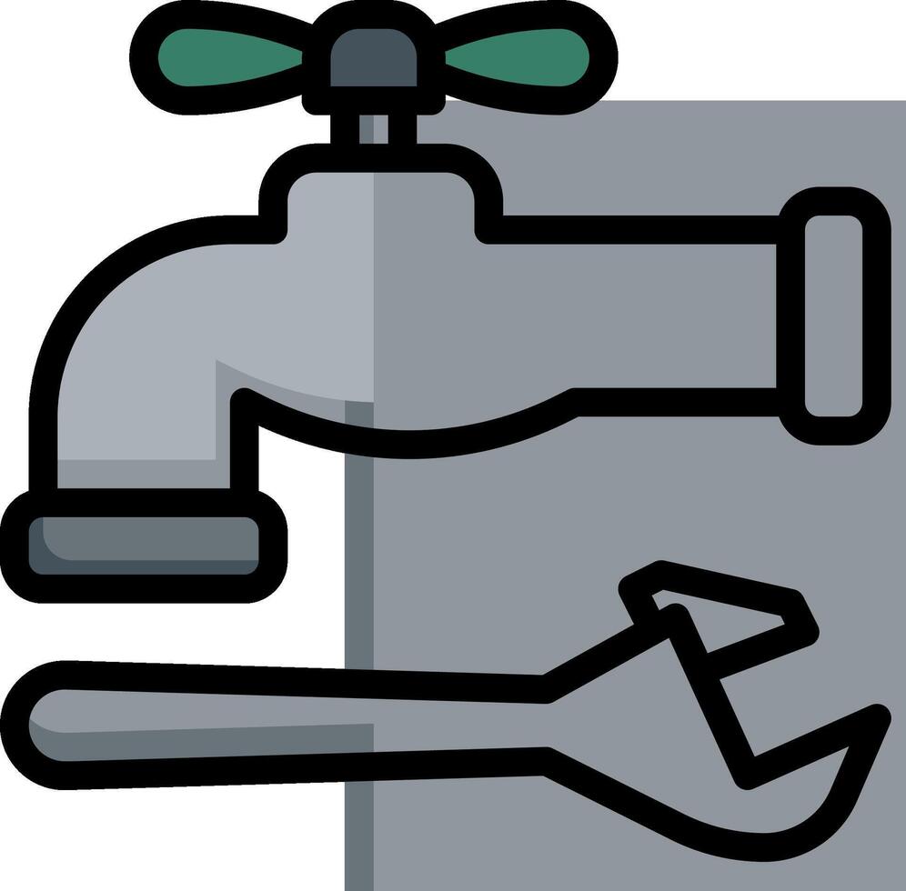 A plumbing tool and faucet with a wrench vector