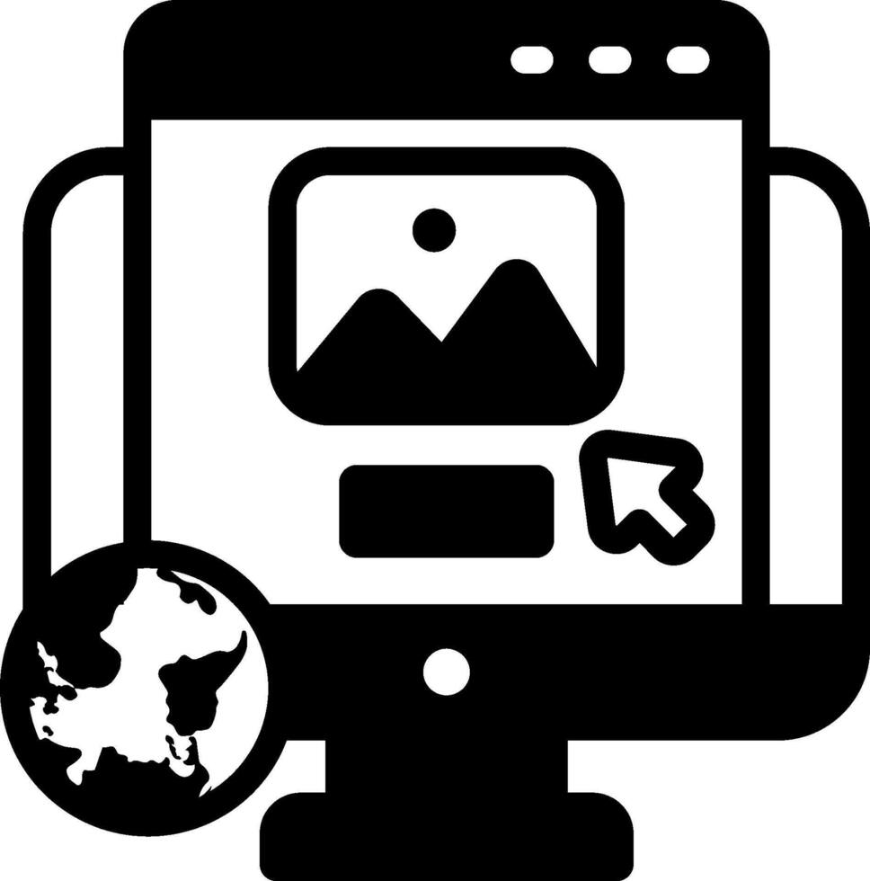 A computer monitor with a globe and a mouse vector