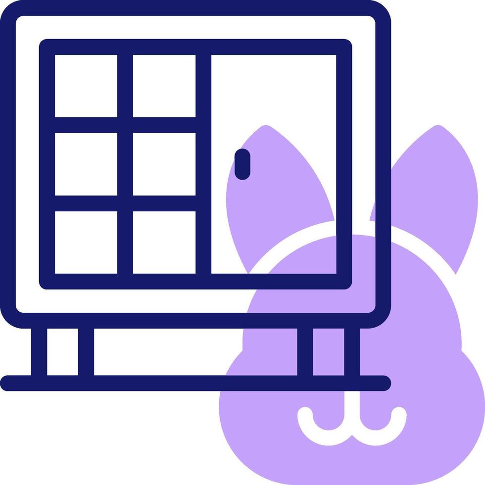 A purple and white icon of a computer with a mouse and a cat vector
