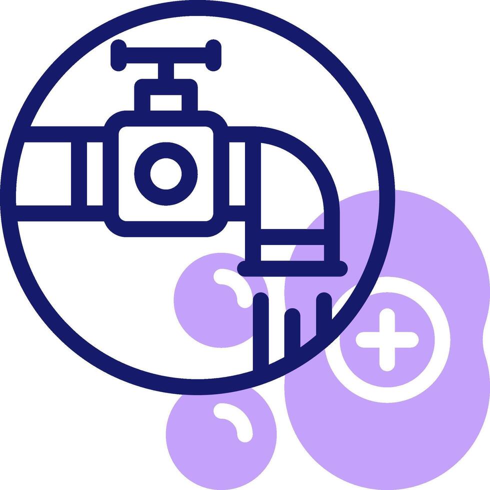 A purple icon with a water faucet and a plus sign vector