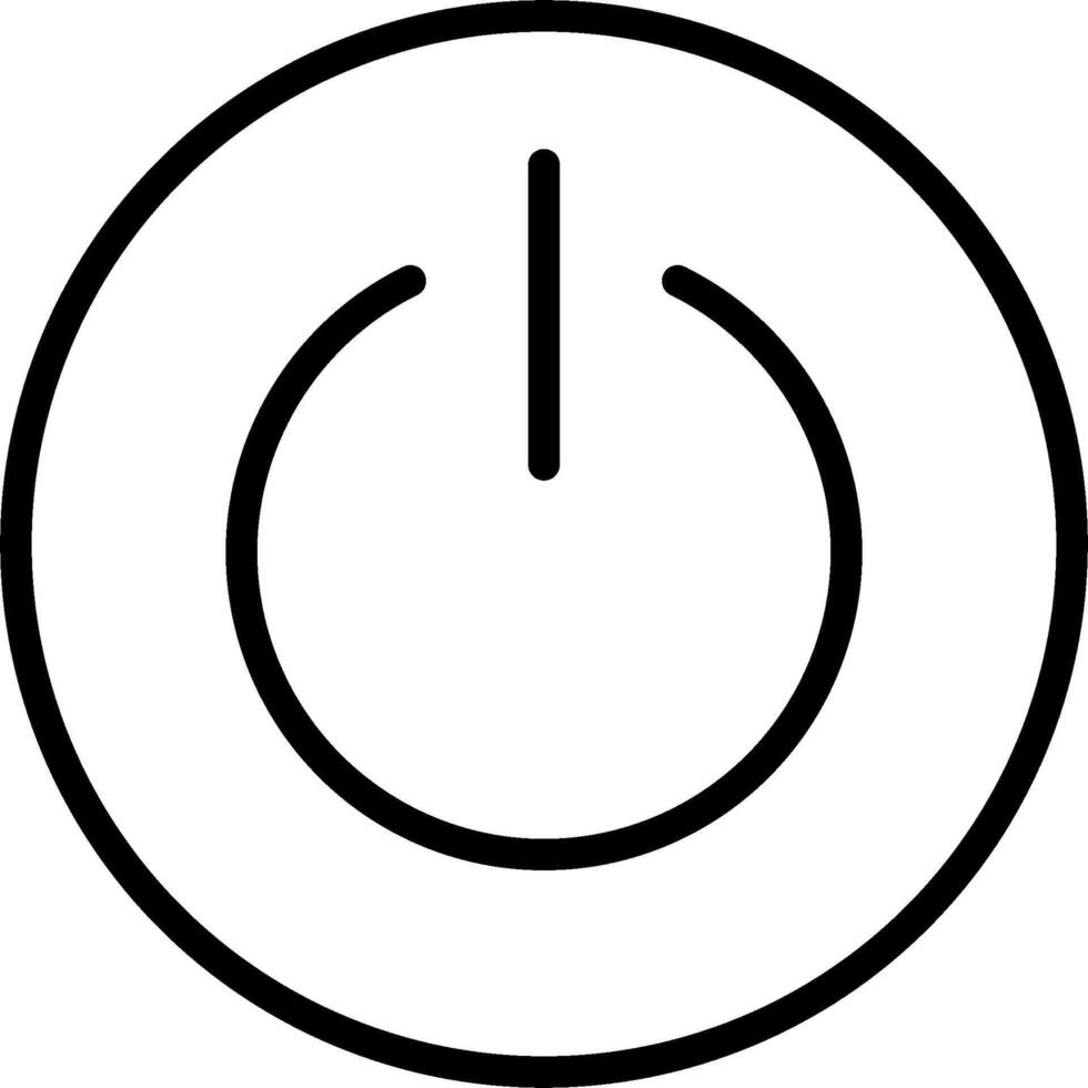 A black and white icon of a power button vector