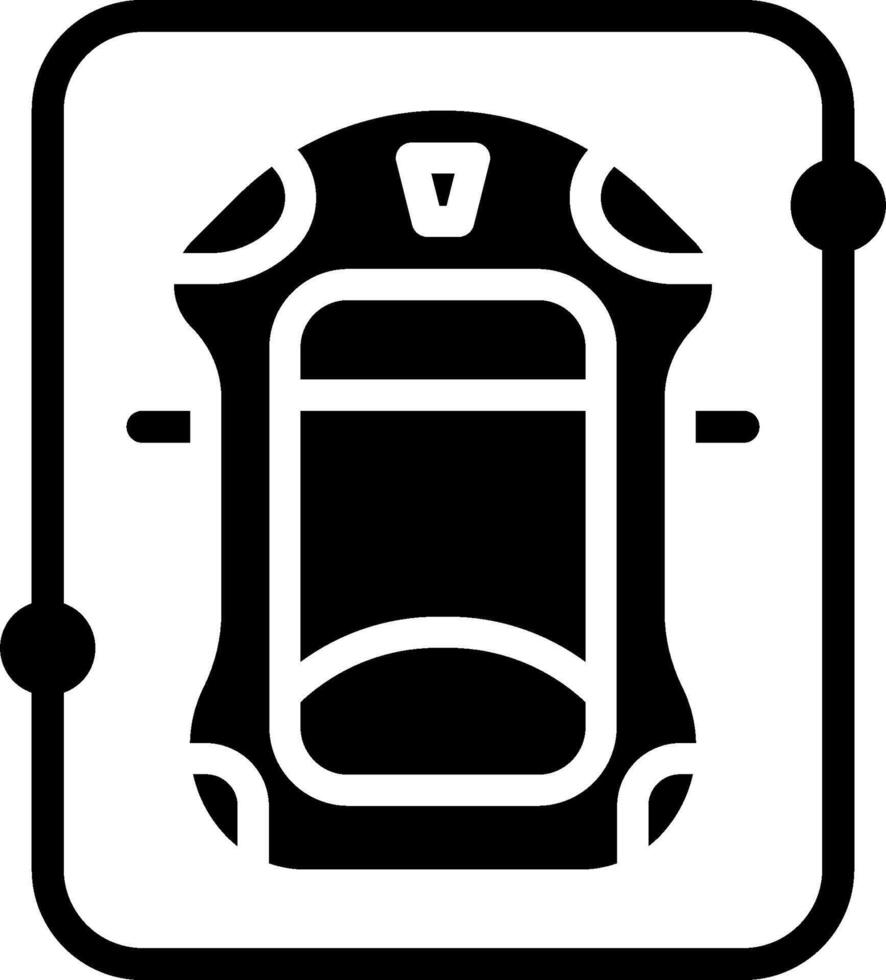 A black and white image of a car in a square vector