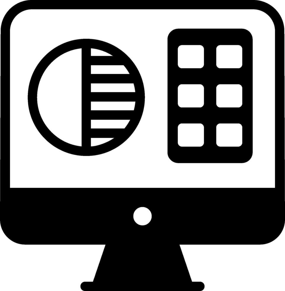 A computer monitor with a pie chart on it vector