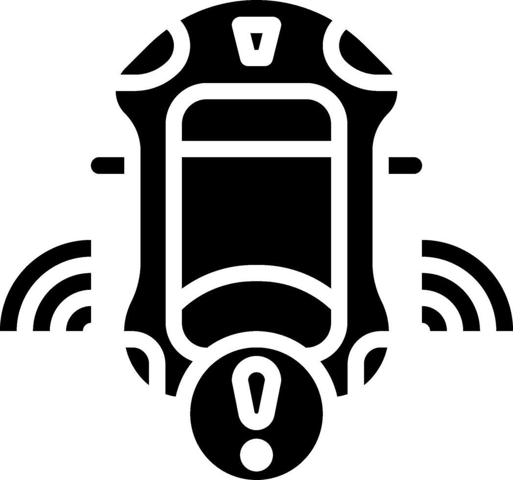 A black and white image of a car with a warning sign vector