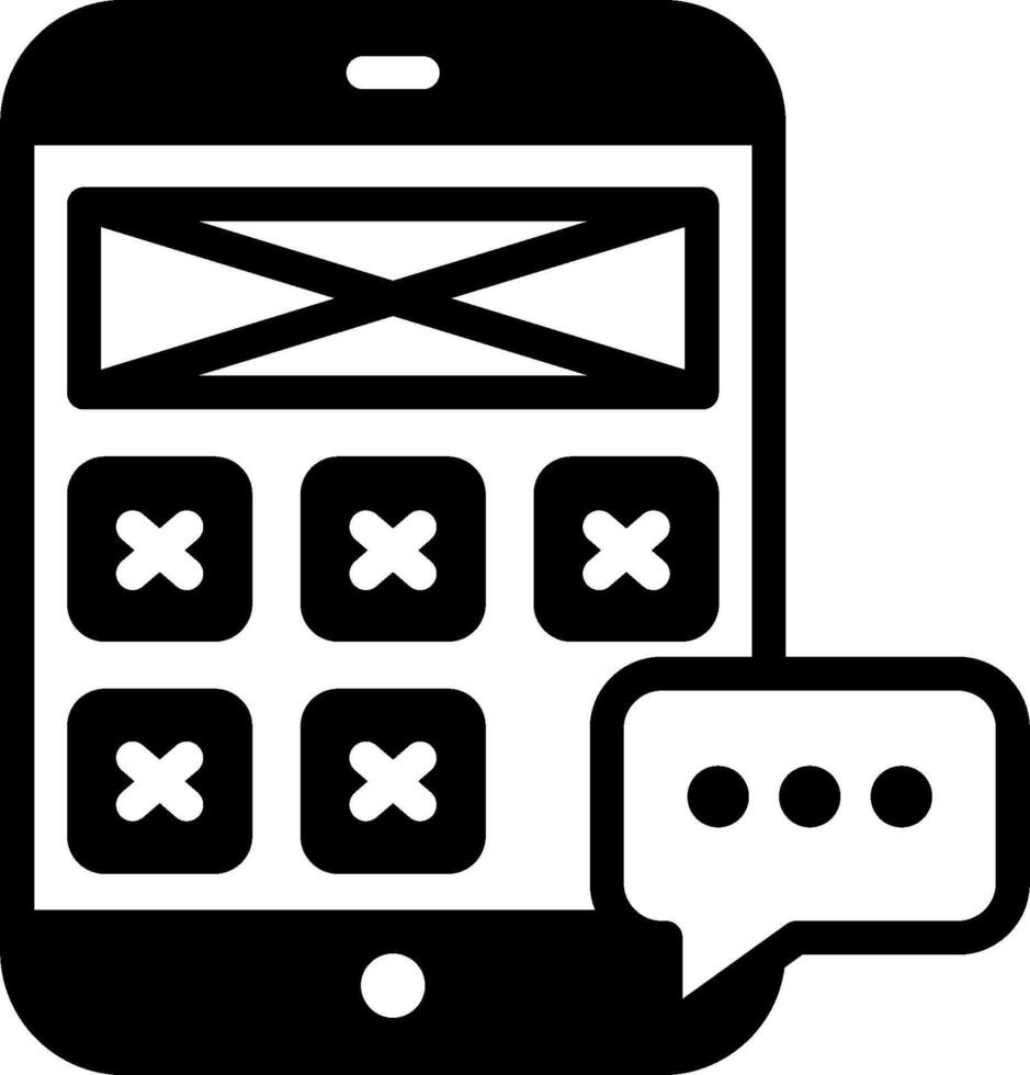 A black and white image of a phone with a speech bubble vector