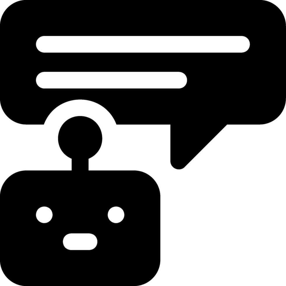 A black and white image of a robot with a speech bubble vector