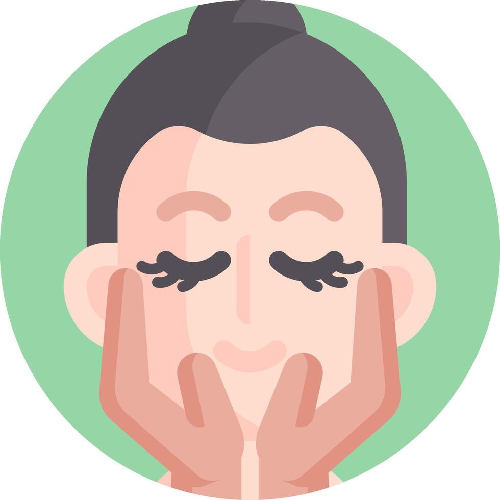 A woman with her eyes closed and her hands on her face vector
