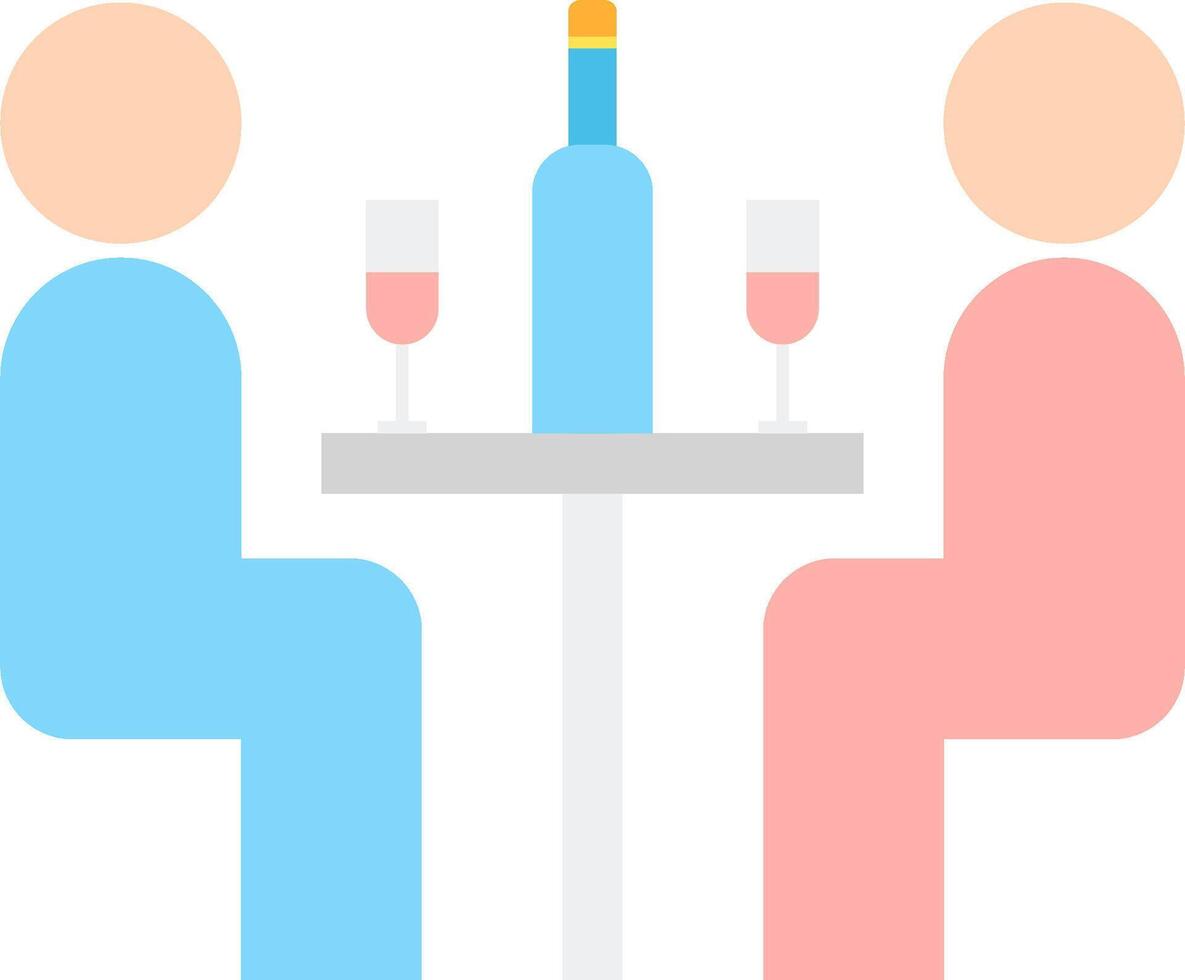 Two people sitting at a table with wine and a bottle vector