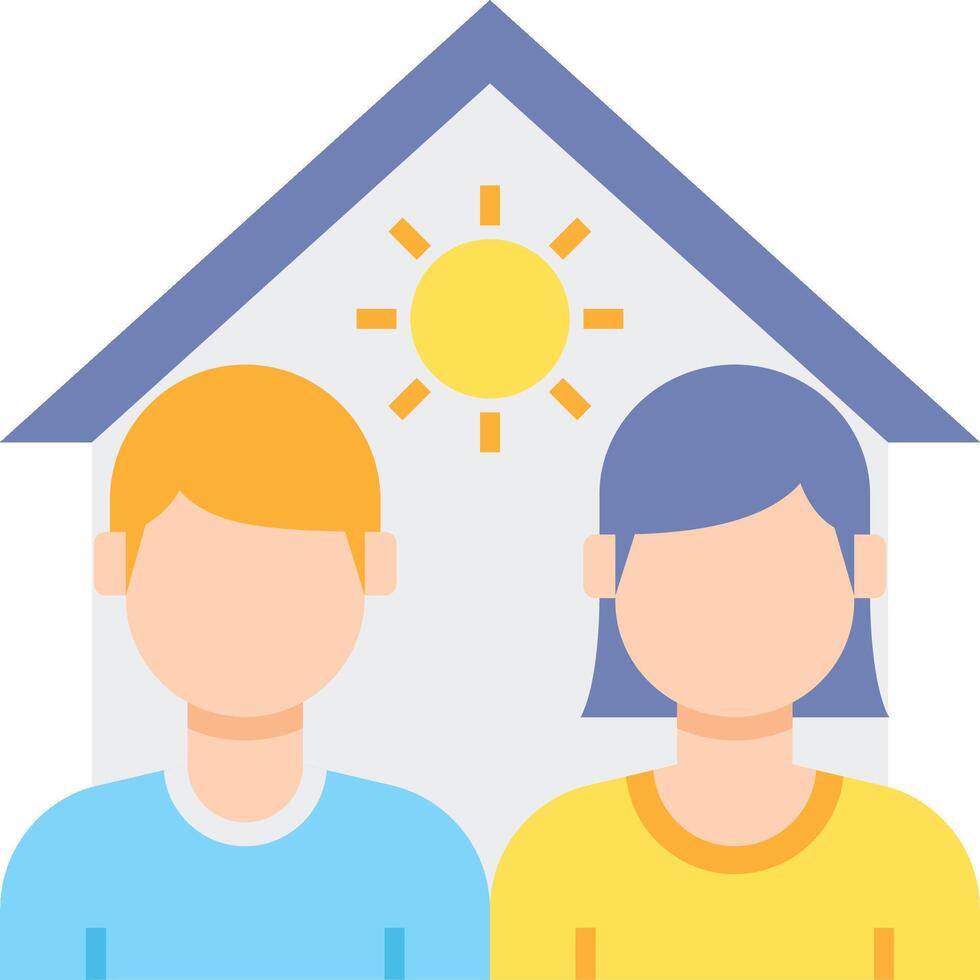 A man and woman are standing in front of a house with a sun vector