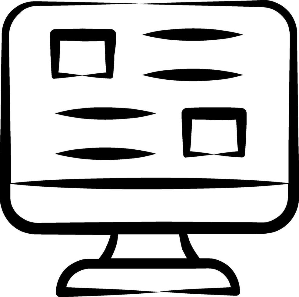 A computer monitor with a black and white outline vector