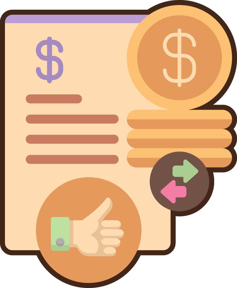 A document with dollar signs and a thumb up vector