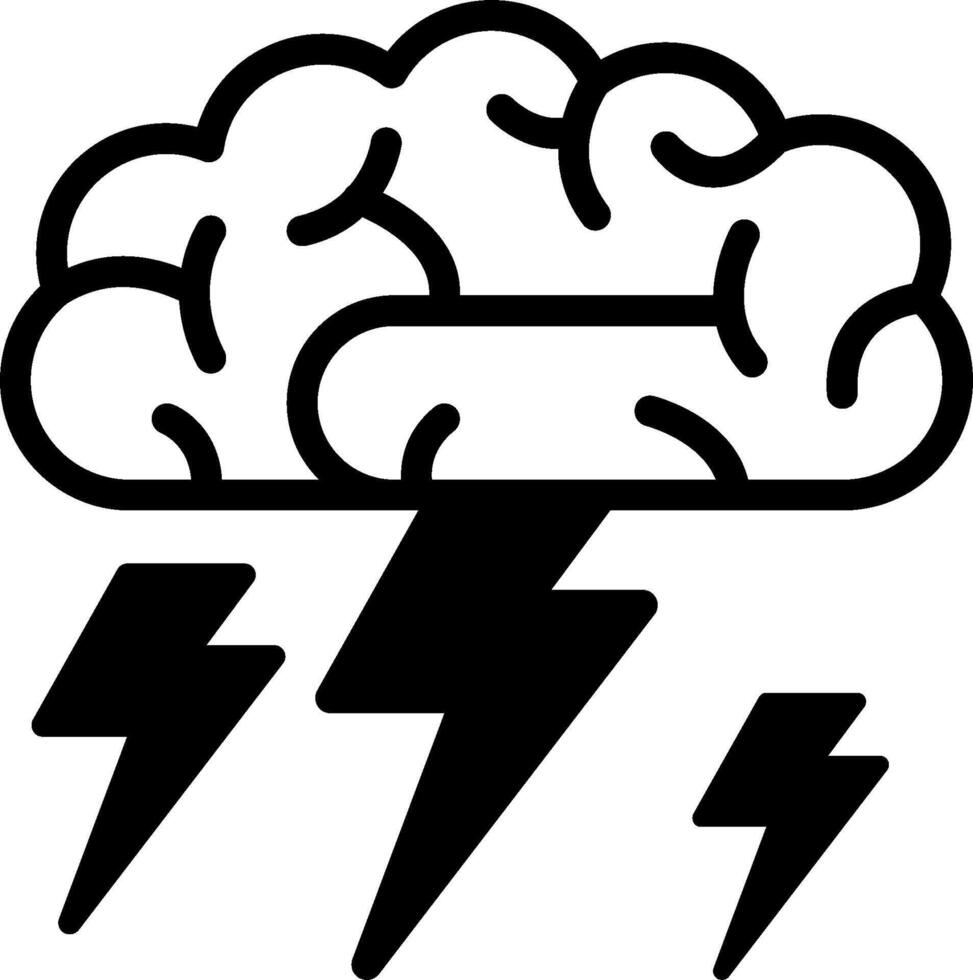 A black and white image of a brain with lightning vector