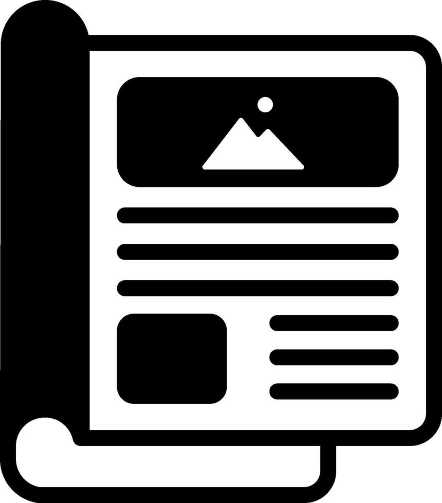 A newspaper icon with a picture of a mountain vector