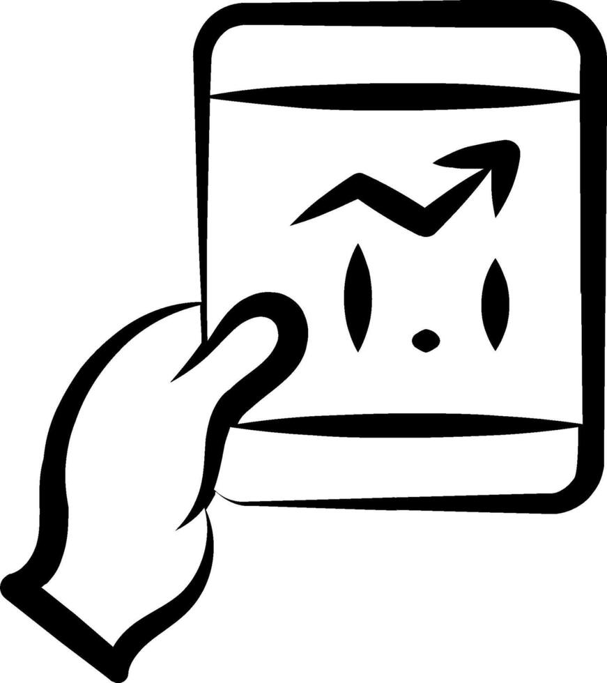 A hand holding a tablet with a graph on it vector