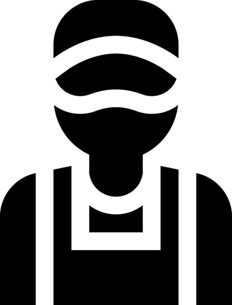 A black and white icon of a man in a hat vector