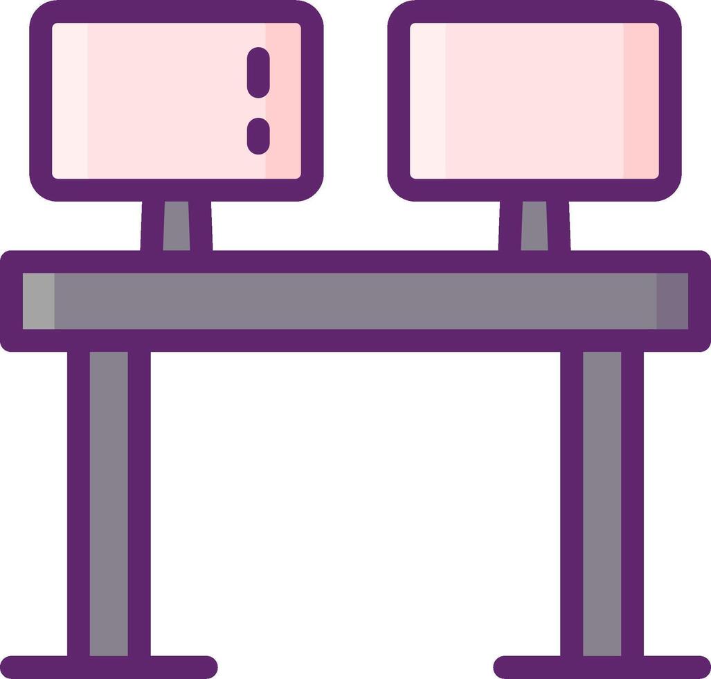 Two computer monitors on a desk with a white background vector
