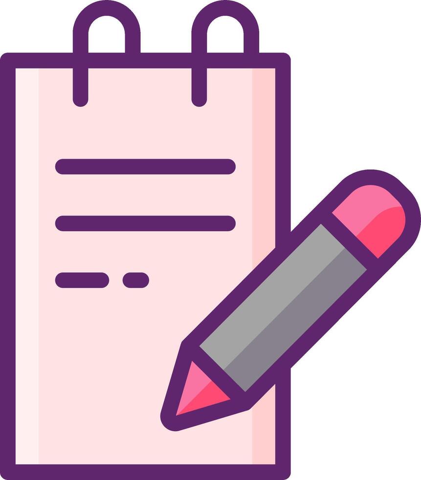 A pink notebook with a pencil and a pen vector