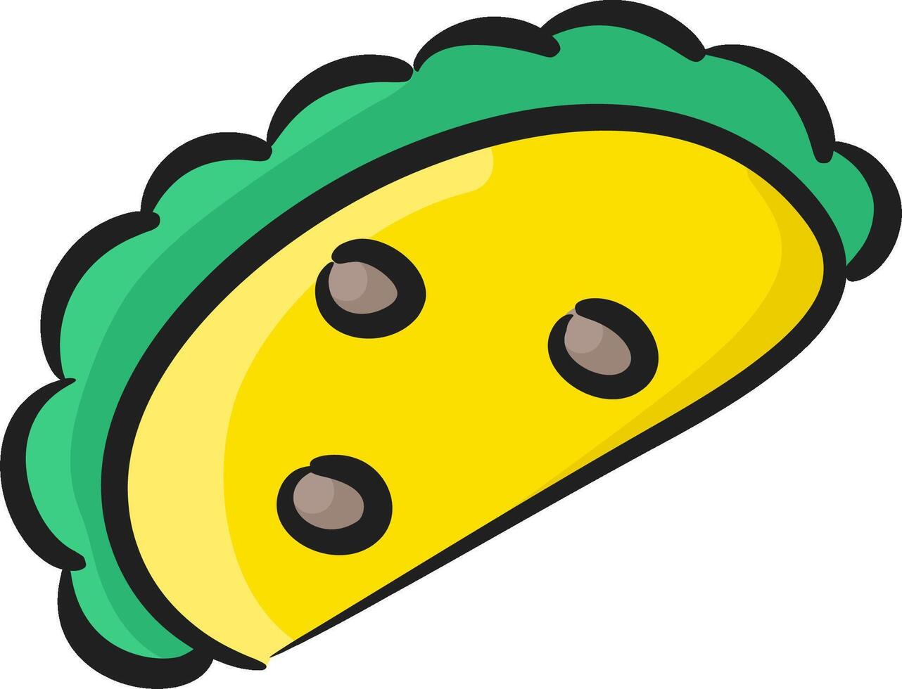 A cartoon taco with black dots on it vector