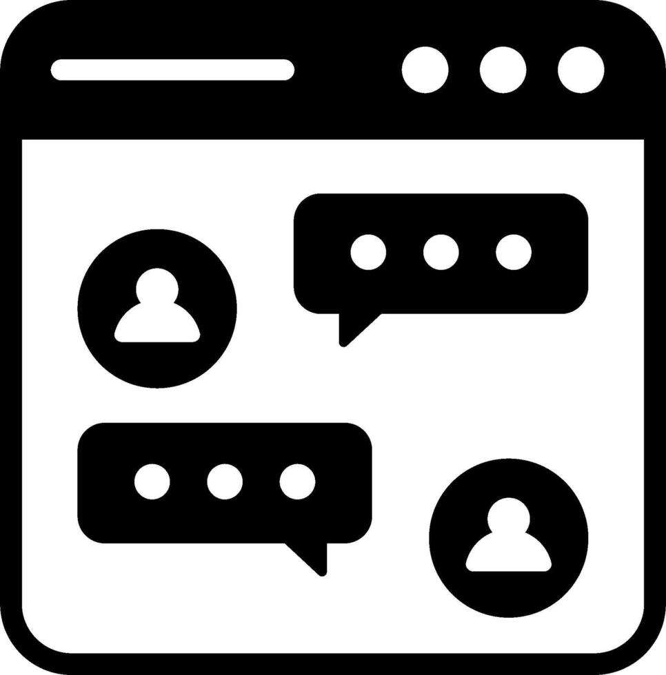 A black and white icon of a chat box with two people vector
