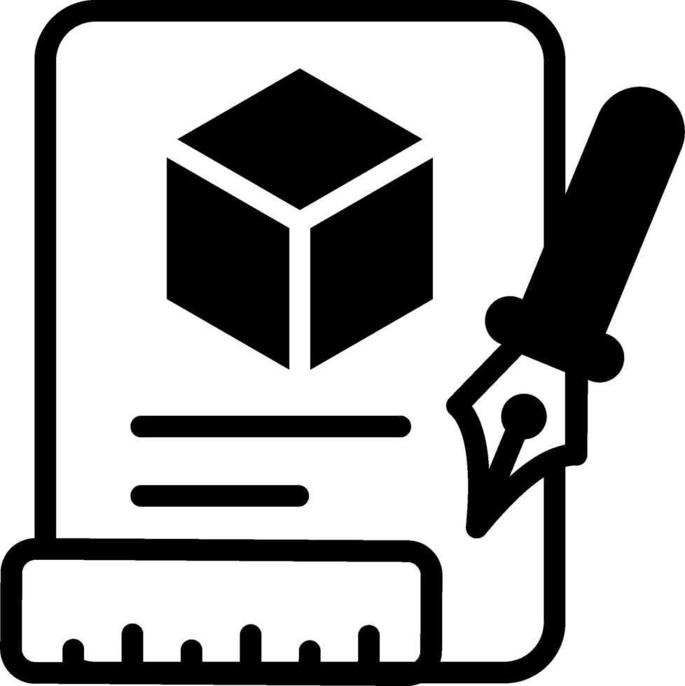 A black and white image of a pen and paper with a box vector
