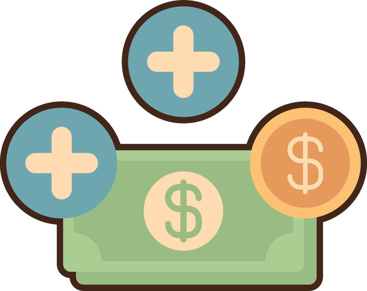 Money and plus symbols on top of a stack of bills vector