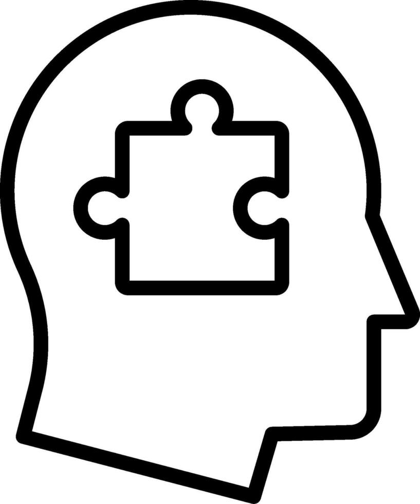 A black and white silhouette of a head with a puzzle piece in it vector